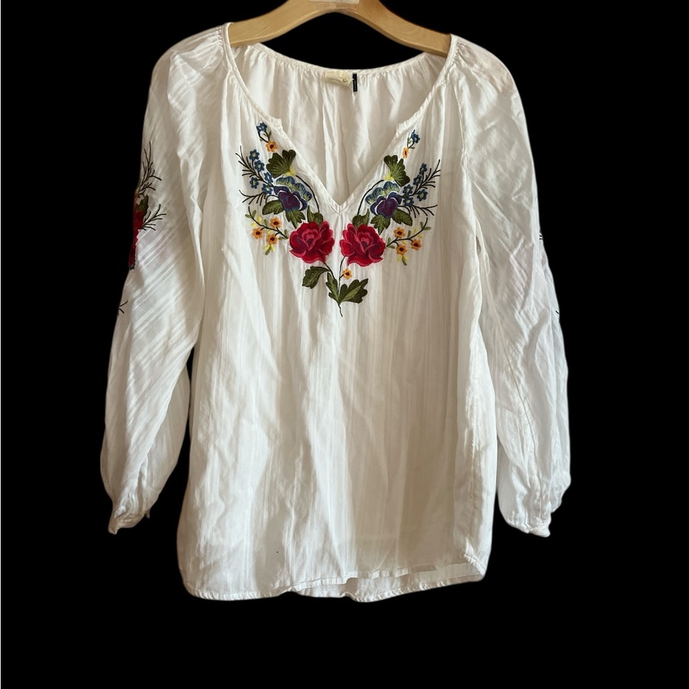 Floral Embroidered White Blouse